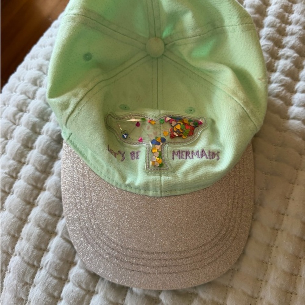 Glittery Mermaid Kids Cap - Mint Green and silver